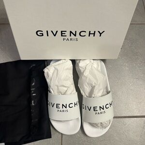 Givenchy White  slides slippers Black logo size/13US Authentic